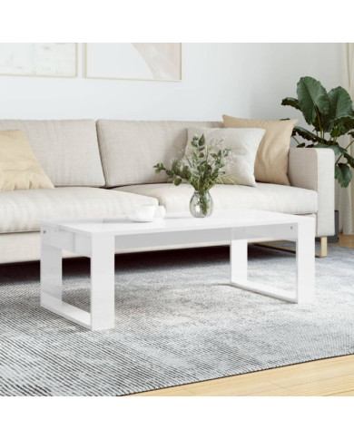 Table basse blanc brillant 102x50x35 cm bois d'ingénierie | Mobilier & Déco
