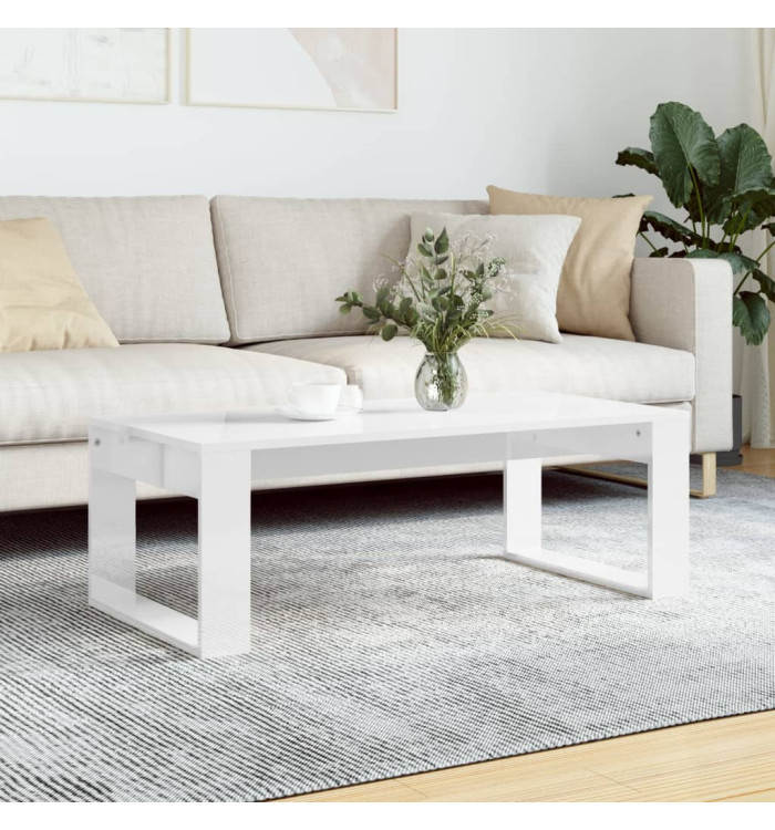 Table basse blanc brillant 102x50x35 cm bois d'ingénierie | Mobilier & Déco
