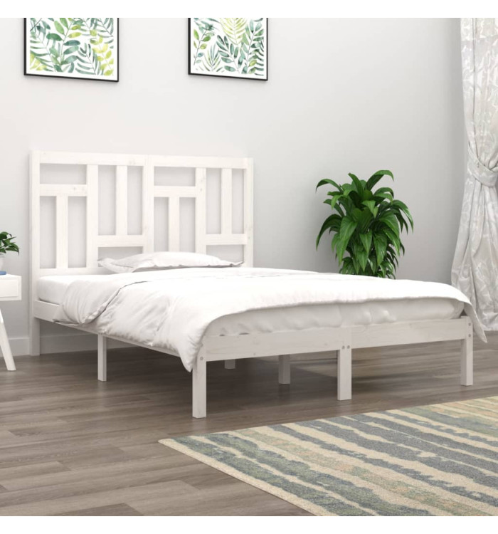 Cadre de lit sans matelas blanc 140x190 cm bois de pin massif | Mobilier & Déco