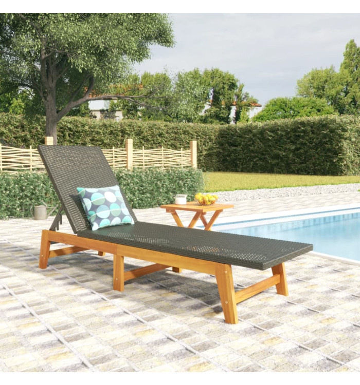 Chaise longue avec table Résine tressée et bois massif d'acacia | Mobilier & Déco