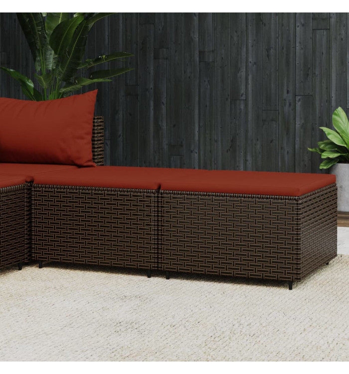 Repose-pieds de jardin coussins lot de 2 marron résine tressée | Mobilier & Déco
