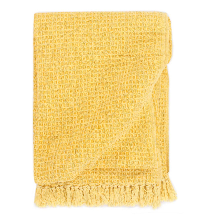 Couverture en coton 160 x 210 cm Jaune moutarde | Mobilier & Déco
