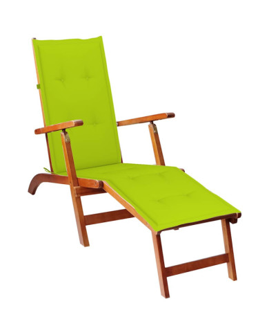 Chaise longue d'extérieur repose-pied et coussin Acacia solide | Mobilier & Déco