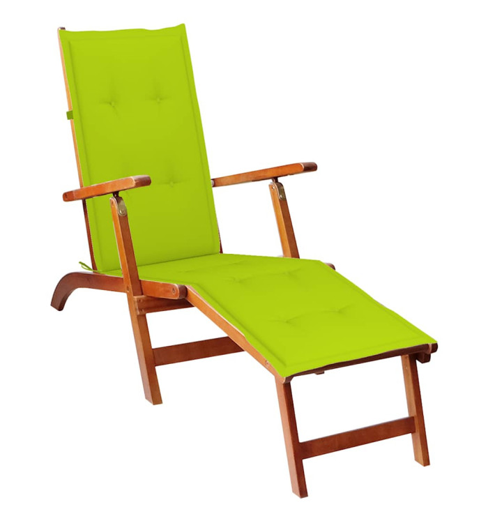 Chaise longue d'extérieur repose-pied et coussin Acacia solide | Mobilier & Déco