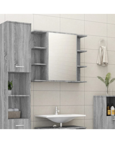 Armoire à miroir de salle de bain Sonoma gris 80x20,5x64cm Bois | Mobilier & Déco