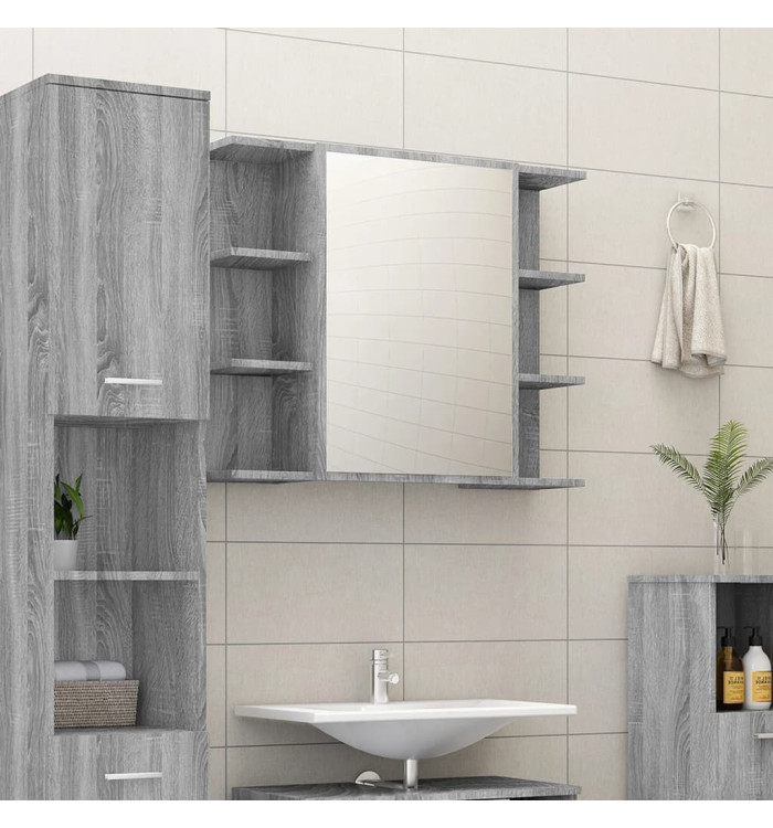 Armoire à miroir de salle de bain Sonoma gris 80x20,5x64cm Bois | Mobilier & Déco