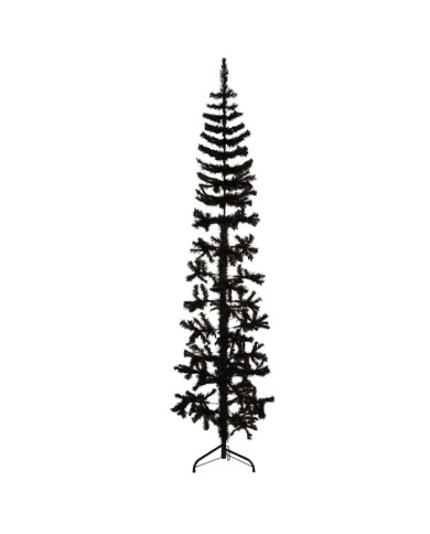 Demi sapin de Noël artificiel mince avec support Noir 180 cm | Mobilier & Déco