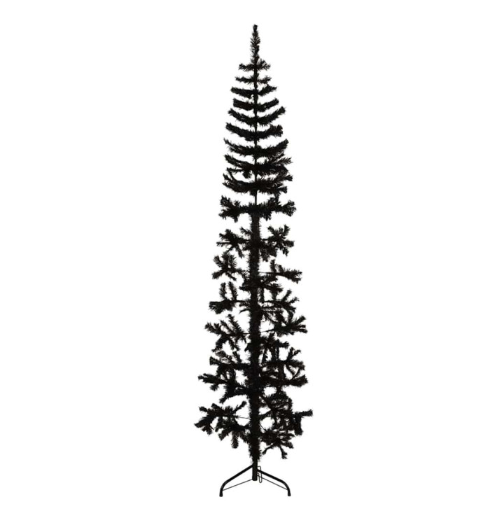 Demi sapin de Noël artificiel mince avec support Noir 180 cm | Mobilier & Déco