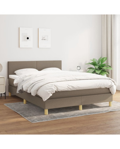 Sommier à lattes de lit avec matelas Taupe 140x190 cm Tissu | Mobilier & Déco