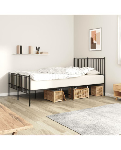 Cadre de lit métal sans matelas avec pied de lit noir 140x200cm | Mobilier & Déco