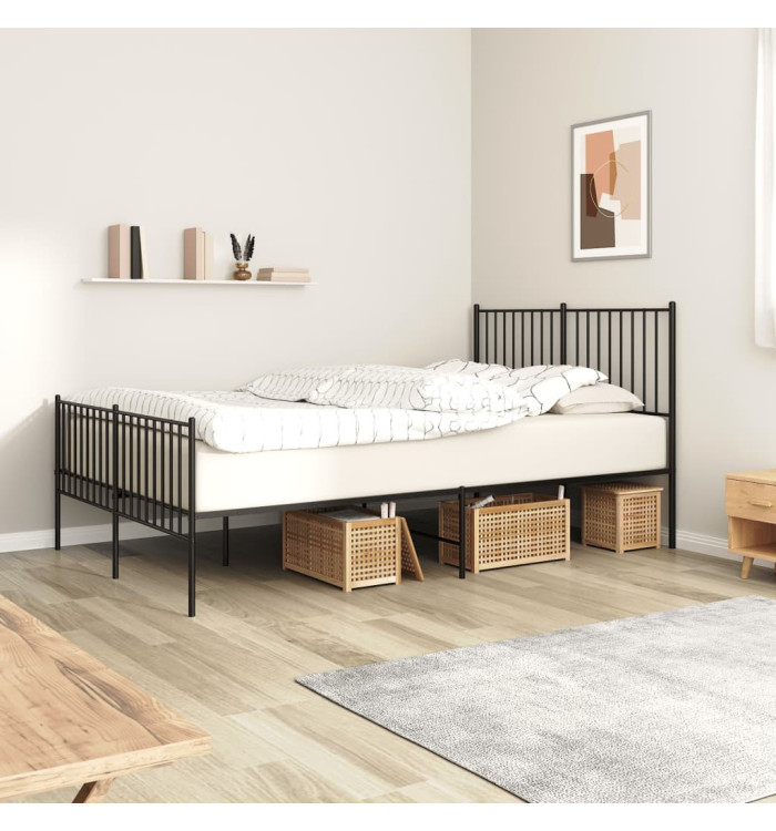 Cadre de lit métal sans matelas avec pied de lit noir 140x200cm | Mobilier & Déco
