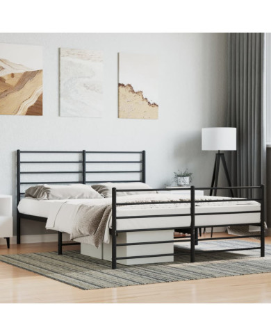 Cadre de lit métal sans matelas avec pied de lit noir 120x200cm | Mobilier & Déco