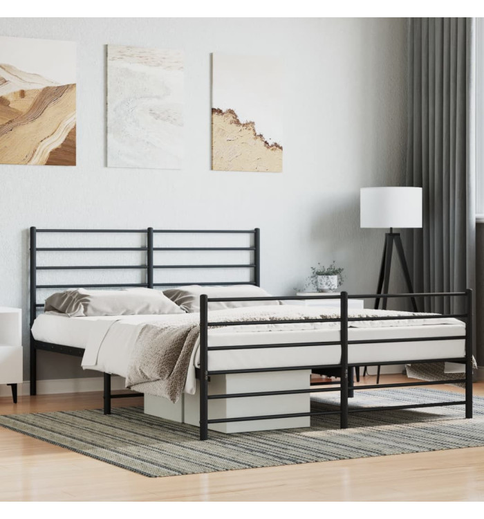 Cadre de lit métal sans matelas avec pied de lit noir 120x200cm | Mobilier & Déco