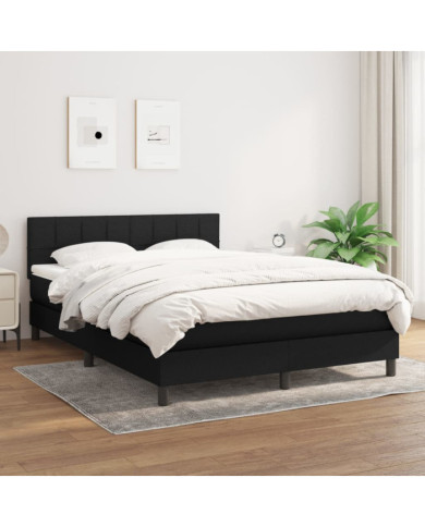 Sommier à lattes de lit avec matelas Noir 140x190 cm Tissu | Mobilier & Déco