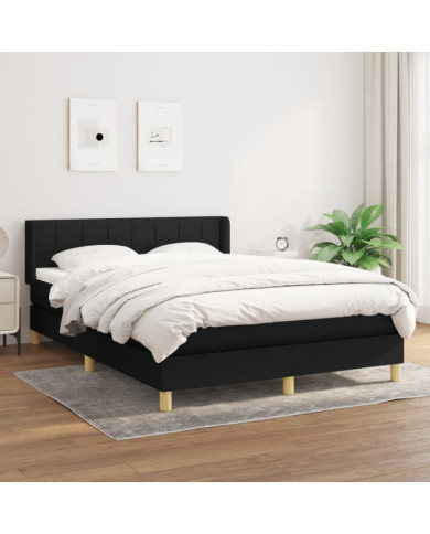 Sommier à lattes de lit avec matelas Noir 140x190 cm Tissu | Mobilier & Déco
