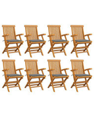 Chaises de jardin avec coussins gris lot de 8 Bois teck massif | Mobilier & Déco