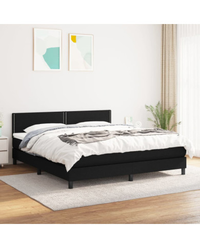 Sommier à lattes de lit avec matelas Noir 180x200 cm Tissu | Mobilier & Déco