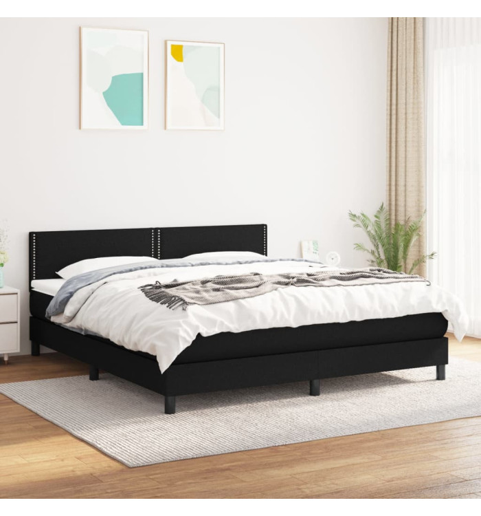 Sommier à lattes de lit avec matelas Noir 180x200 cm Tissu | Mobilier & Déco