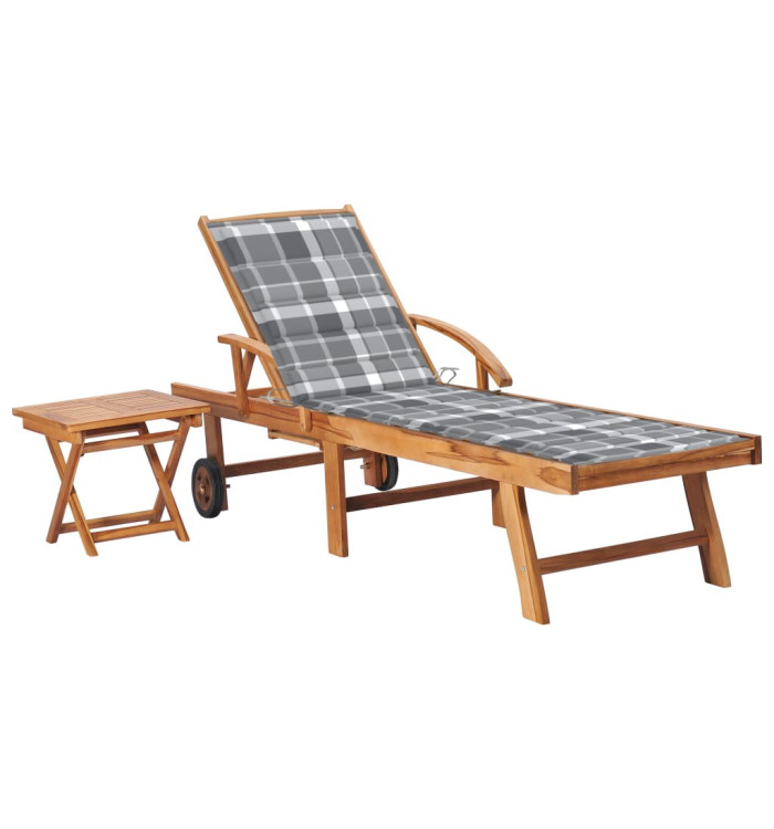 Chaise longue avec table et coussin Bois de teck solide | Mobilier & Déco