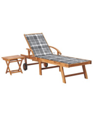 Chaise longue avec table et coussin Bois de teck solide | Mobilier & Déco
