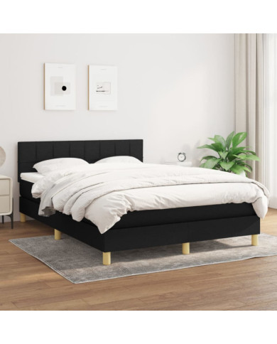 Sommier à lattes de lit avec matelas Noir 140x200 cm Tissu | Mobilier & Déco