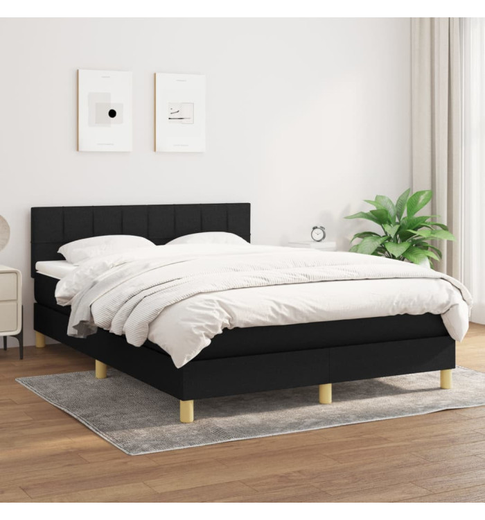 Sommier à lattes de lit avec matelas Noir 140x200 cm Tissu | Mobilier & Déco