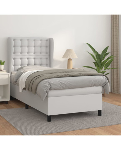 Sommier à lattes de lit avec matelas Blanc 80x200 cm Similicuir | Mobilier & Déco