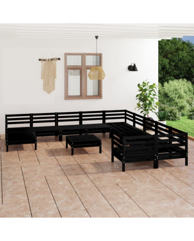 Salon de jardin 12 pcs Noir Bois de pin massif | Mobilier & Déco