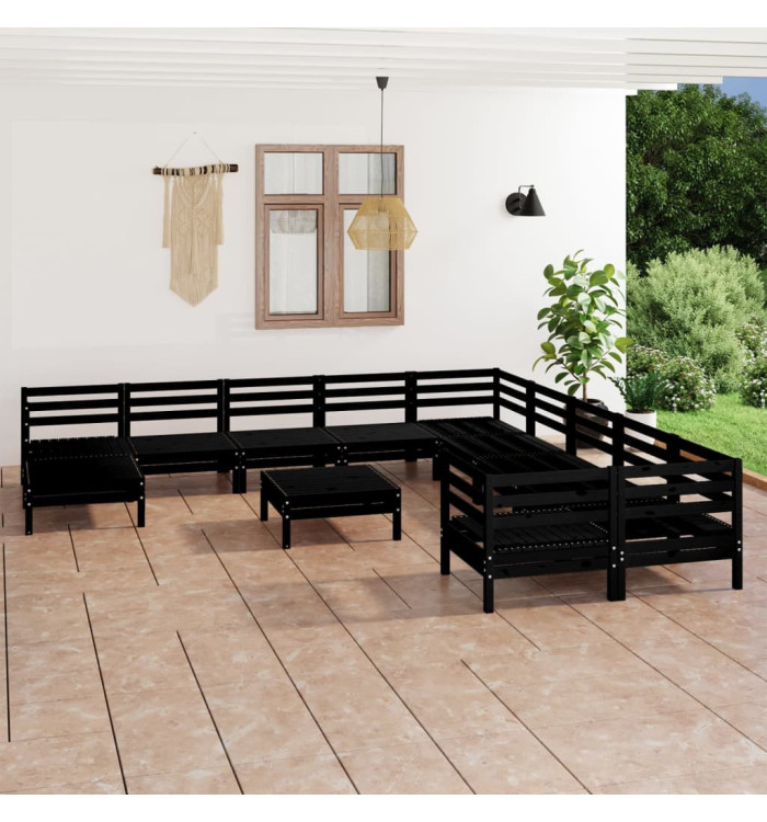 Salon de jardin 12 pcs Noir Bois de pin massif | Mobilier & Déco