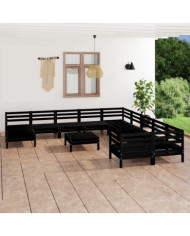 Salon de jardin 12 pcs Noir Bois de pin massif | Mobilier & Déco