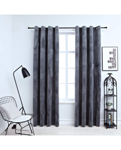 Rideaux occultants et anneaux 2pcs Velours Anthracite 140x225cm | Mobilier & Déco