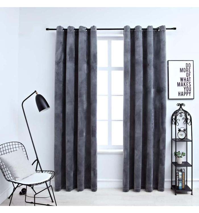 Rideaux occultants et anneaux 2pcs Velours Anthracite 140x225cm | Mobilier & Déco
