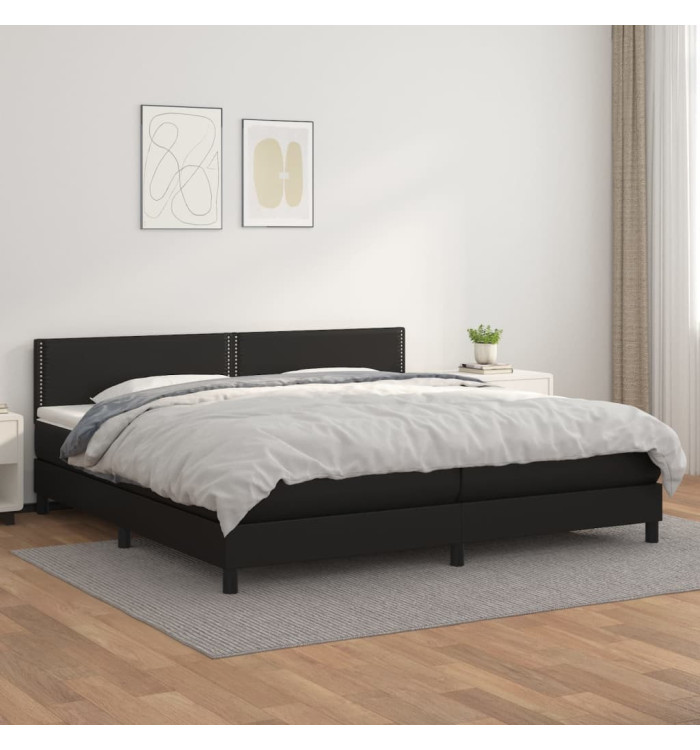 Sommier à lattes de lit avec matelas Noir 200x200 cm Similicuir | Mobilier & Déco