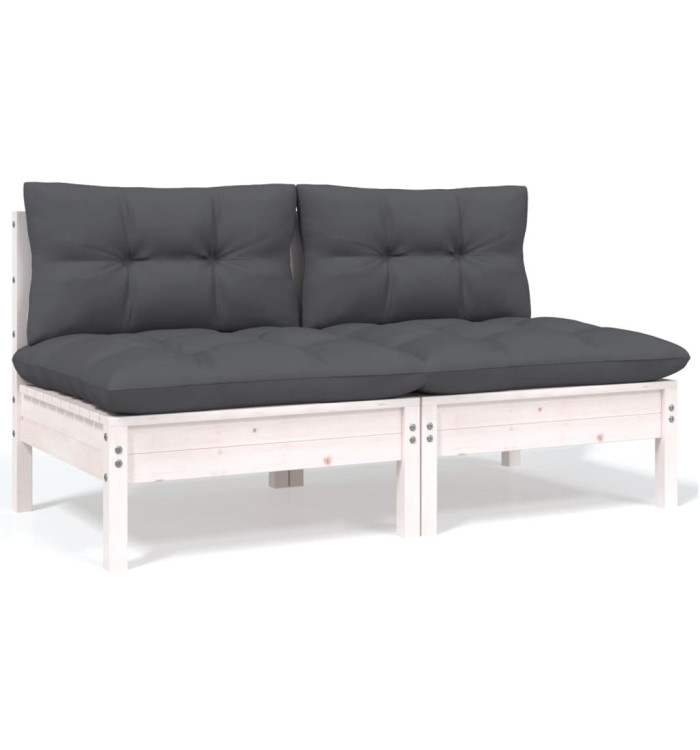 Canapé 2 places de jardin et coussins Blanc Bois de pin solide | Mobilier & Déco