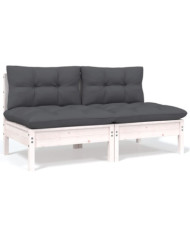 Canapé 2 places de jardin et coussins Blanc Bois de pin solide | Mobilier & Déco
