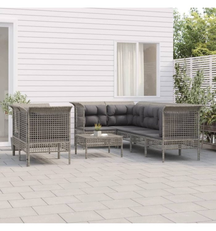 Salon de jardin 8 pcs avec coussins Gris Résine tressée | Mobilier & Déco
