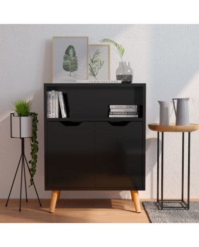 Buffet noir brillant 60x30x72 cm bois d'ingénierie | Mobilier & Déco