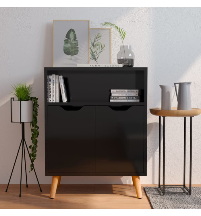 Buffet noir brillant 60x30x72 cm bois d'ingénierie | Mobilier & Déco
