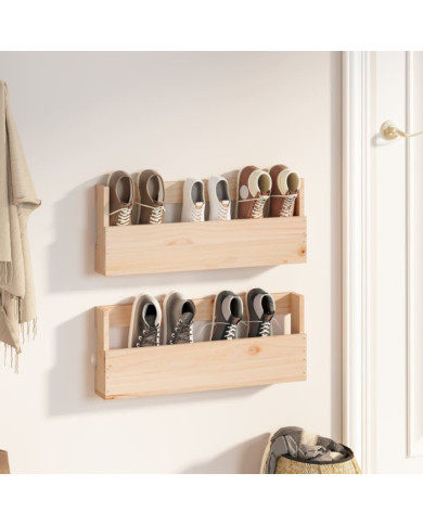 Étagères à chaussures murales 2 pcs 59x9x23 cm Pin massif | Mobilier & Déco