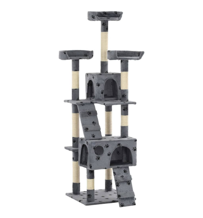 Arbre à chat et griffoirs Sisal 170cm Empreintes de pattes Gris | Mobilier & Déco