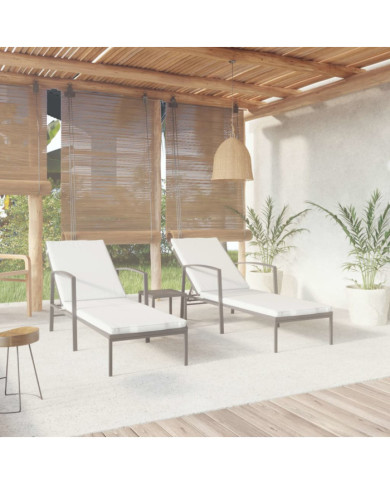 Chaises longues lot de 2 avec table résine tressée noir | Mobilier & Déco