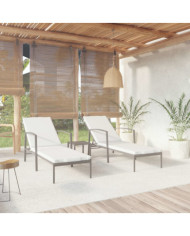 Chaises longues lot de 2 avec table résine tressée noir | Mobilier & Déco