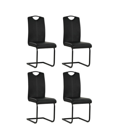 Chaises à manger cantilever lot de 4 noir similicuir | Mobilier & Déco