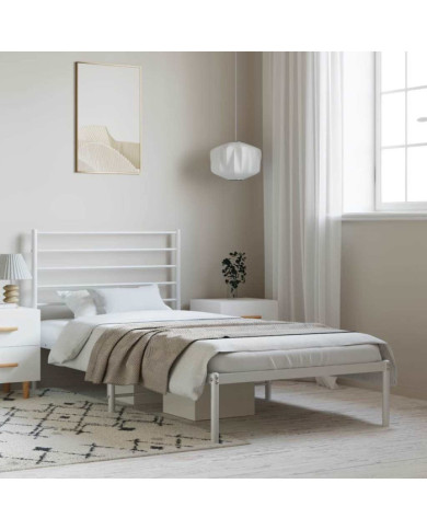 Cadre de lit métal sans matelas et tête de lit blanc 100x200 cm | Mobilier & Déco