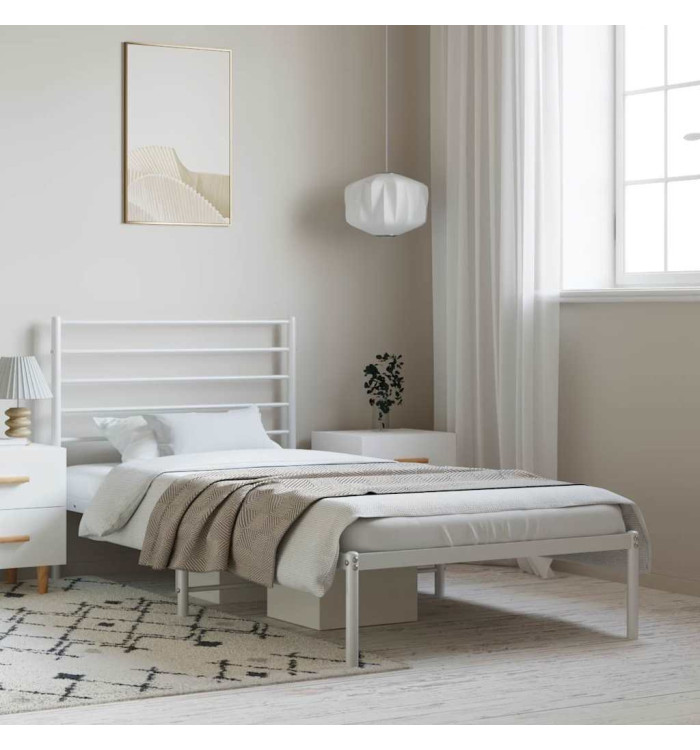 Cadre de lit métal sans matelas et tête de lit blanc 100x200 cm | Mobilier & Déco