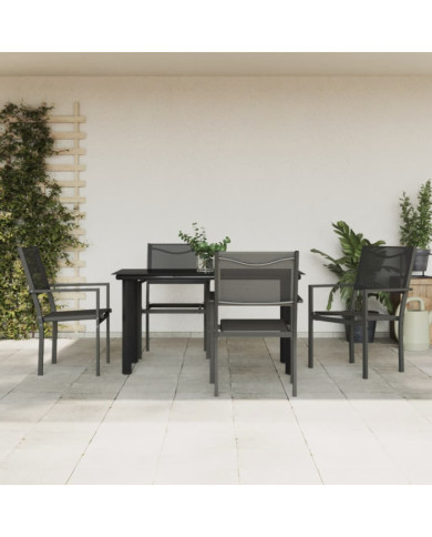 Ensemble à manger de jardin 5 pcs noir textilène et acier | Mobilier & Déco