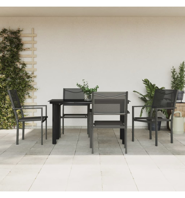 Ensemble à manger de jardin 5 pcs noir textilène et acier | Mobilier & Déco