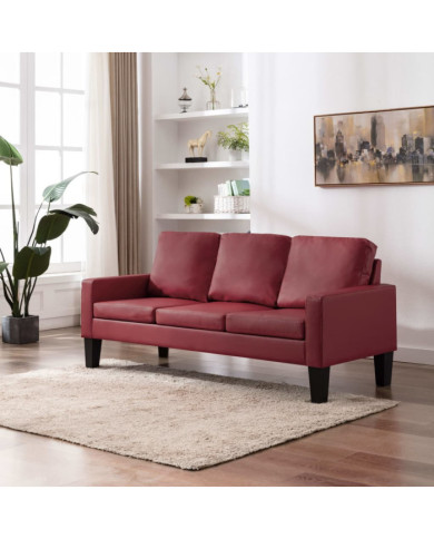 Canapé à 3 places Rouge bordeaux Similicuir | Mobilier & Déco