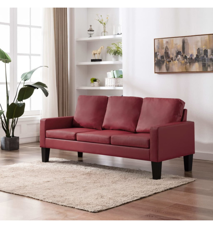 Canapé à 3 places Rouge bordeaux Similicuir | Mobilier & Déco