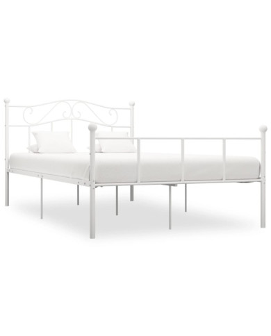 Cadre de lit sans matelas et tête de lit blanc métal 160x200 cm | Mobilier & Déco